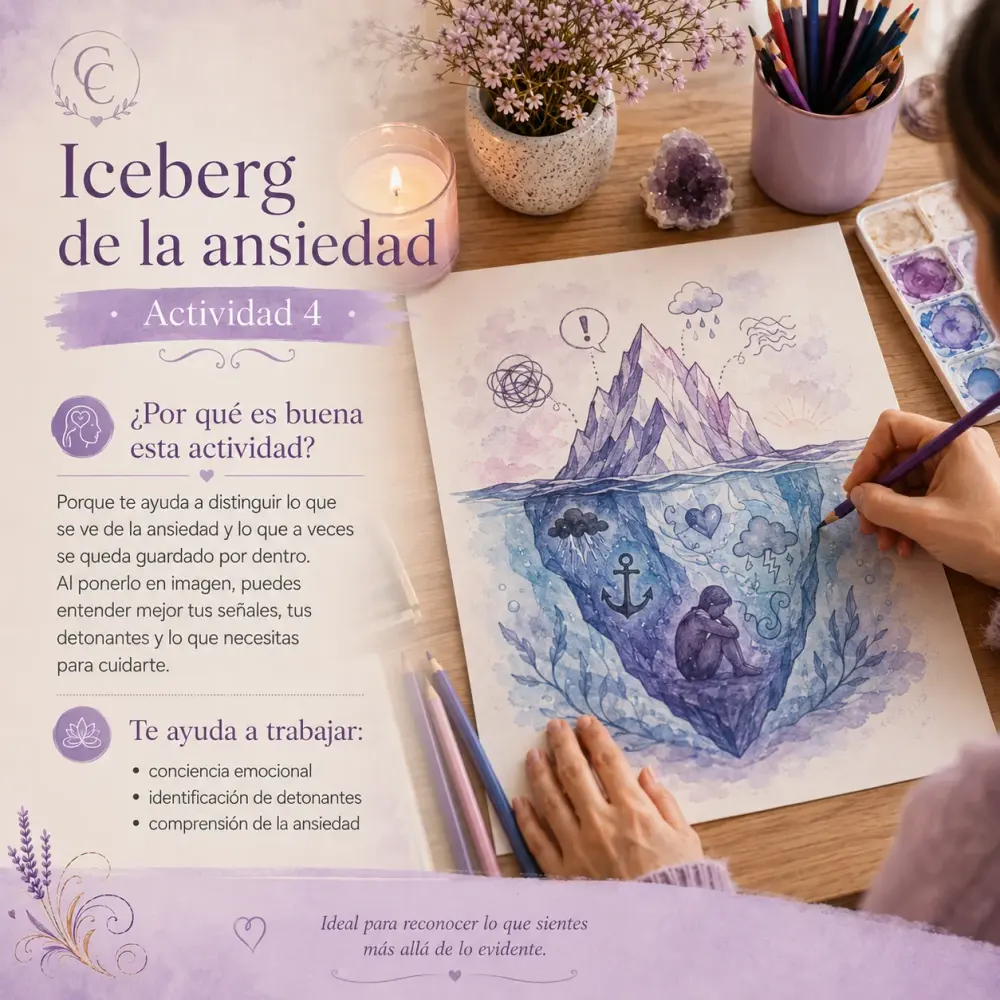 Actividad 4 de arteterapia: Iceberg de la ansiedad pintado en acuarela