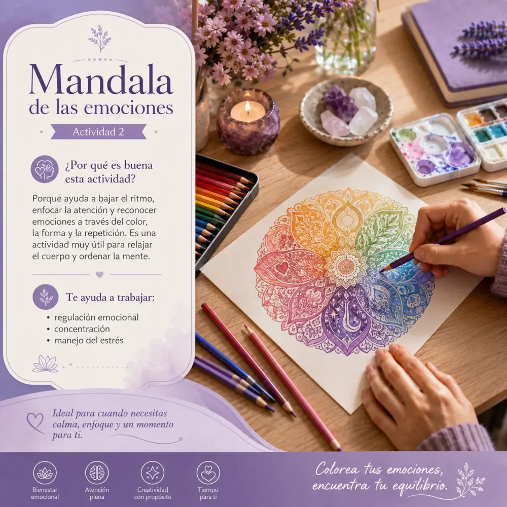 Actividad 2 de arteterapia: Mandala de las emociones coloreado con lápices