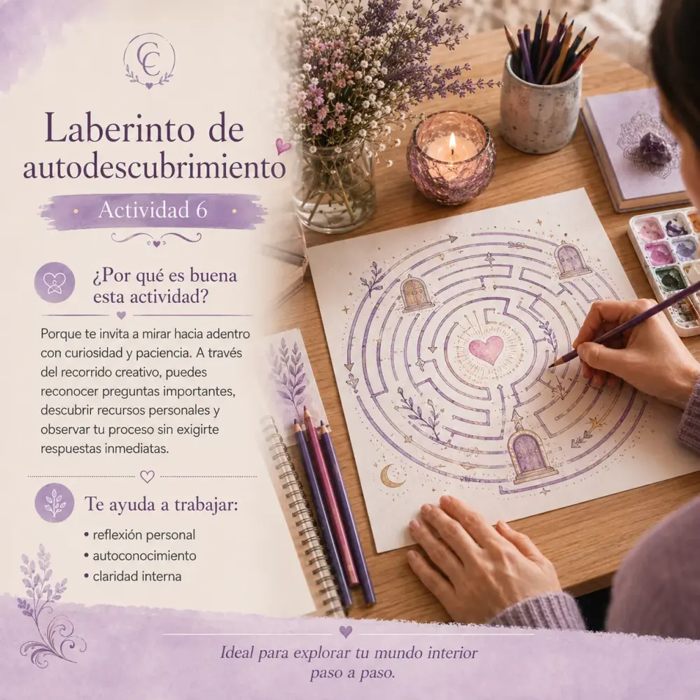 Actividad 6 de arteterapia: Laberinto de autodescubrimiento dibujado a mano