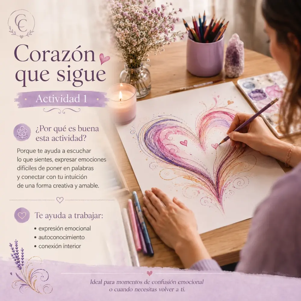 Actividad 1 de arteterapia: Corazón que sigue, mujer dibujando un corazón en acuarela